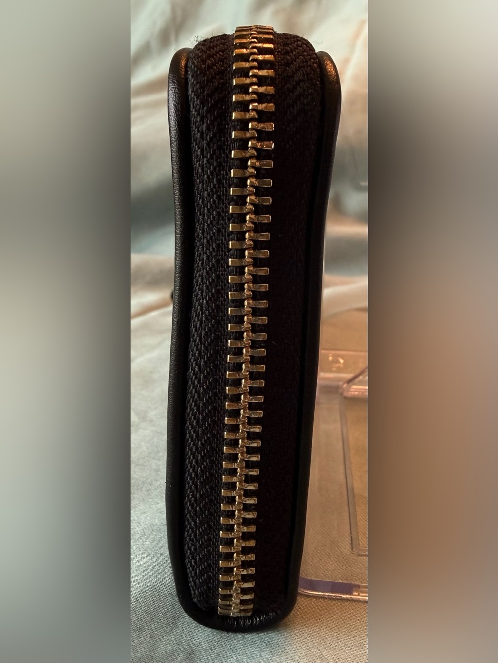 Coach Brown and Black Zip Around Signature Wallet with Gold Color Logo - Picture 5 of 12
